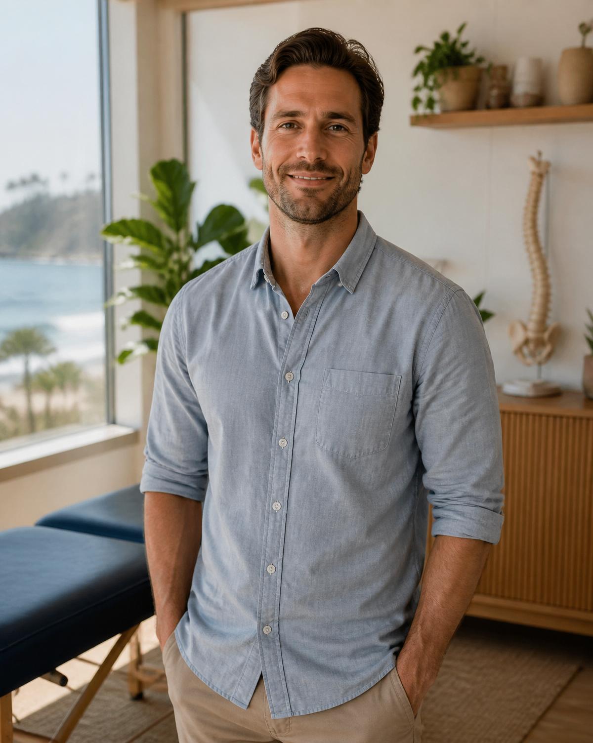 Dr. Justin Butler, D.C. in his Cardiff-by-the-Sea chiropractic office.